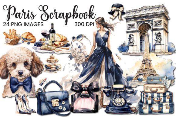 Download Watercolor Paris Scrapbook Elements PNG - Scrapbook Collection