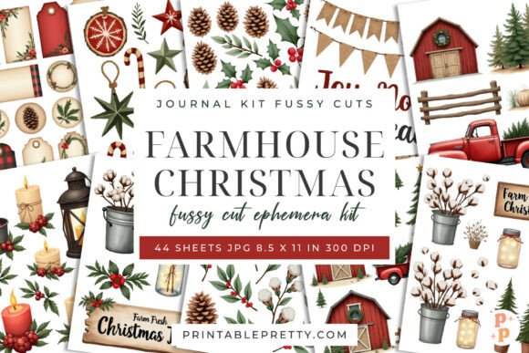 Download Farmhouse Christmas Fussy Cut Ephemera - Fussy cut Collection