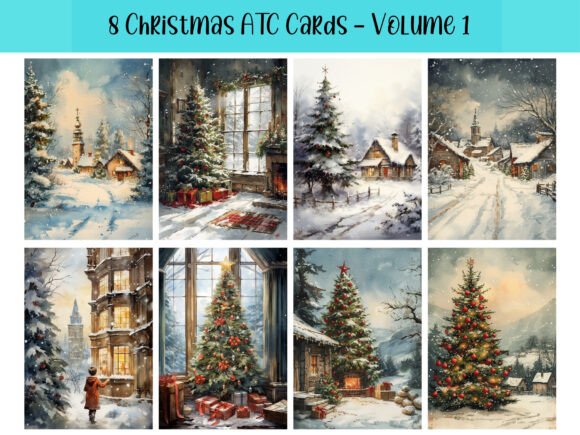 Download 8 Christmas ATC Cards for Scrapbooking - Scrapbook Collection