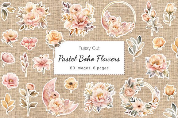 Download Pastel Boho Flowers Fussy Cut Sticker - Fussy cut Collection