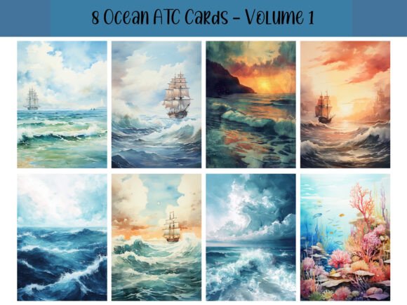 Download 8 Ocean ATC Cards for Scrapbooking - Scrapbook Collection